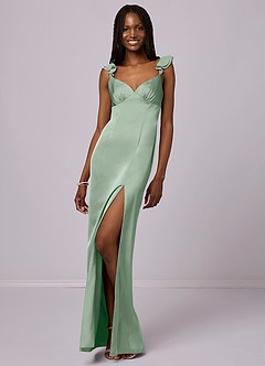 Barbie ♥ Azazie Bridesmaid Dresses Agave Sheath Stretch Satin Dress image3
