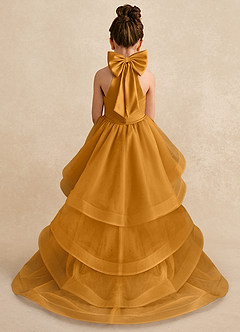 Azazie Bev Robe Demoiselle D'honneur Fillette Robe Trapèze en Tulle Convertible Caramel écossais image1