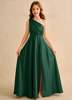 Azazie Puddles Girls Formal Flower Girl Klänningar Klä A-Line i Stretch Satin Ena axeln image5