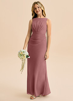 Azazie Floris Junior Robe Trapèze en Mousseline de soie Plissée Rose Du Désert image1