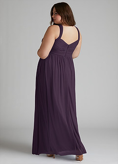 Azazie Hillian Bridesmaid Dresses Plum A-Line Halter Pleated Mesh Dress image5