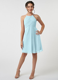 Azazie Ginny Junior Abito A-Line in Chiffon Plissettato Nuvola Blu image1