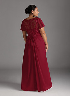 Azazie Holga Mère de la mariée Robes Robe Trapèze en Mousseline de soie Col V en dentelle Bourgogne image10