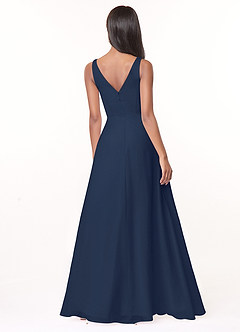 Azazie Nala Bridesmaid Dresses Dark Navy A-Line Pleated Chiffon Dress image2