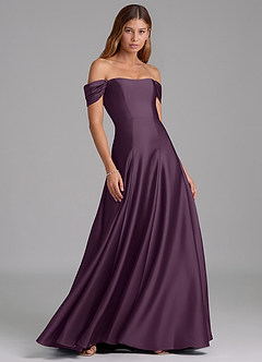 Azazie Seriana Bridesmaid Dresses Plum A-Line Off the Shoulder Stretch Satin Convertible Dress image4