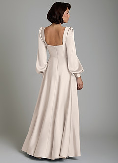 Azazie Solana Bridesmaid Dresses White Alabaster A-Line Long Sleeve Stretch Satin Dress image2