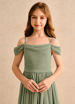 Azazie Shia Girls Formal Flower Girl Dresses Pistachio A-Line Off the Shoulder Chiffon Dress image6
