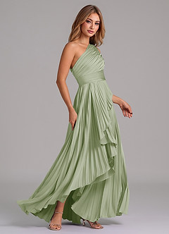 Azazie Lyrica 신부 들러리 드레스 A라인 한쪽 어깨 스트레치 새틴 비대칭 드레스 image3