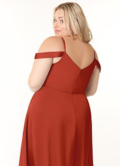 Azazie Ocean Bridesmaid Dresses Rust A-Line V-Neck Pleated Stretch Satin Dress image11