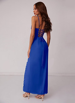 Barbie ♥ Azazie Bridesmaid Dresses Royal Blue Sheath Corset Chiffon Dress image3