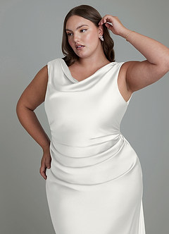 Azazie Kieryn Bridesmaid Dresses White Mermaid Pleated Stretch Satin Dress image12
