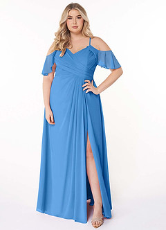 Azazie Dakota Bridesmaid Dresses Blue Jay A-Line V-Neck Pleated Chiffon Dress image8