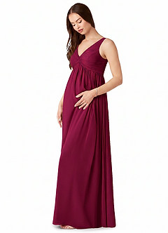 Azazie Yetta Maternity Bridesmaid Dresses A-Line V-Neck Gathered Chiffon Floor-Length Dress image4