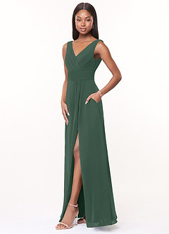 Azazie Karina Bridesmaid Dresses Sea Moss A-Line Pleated Chiffon Dress image3