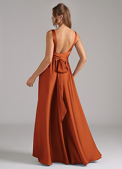 Azazie Kora Bridesmaid Dresses Cinnamon A-Line Pleated Stretch Satin Dress image6