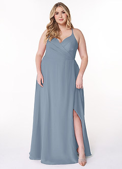 Azazie Davis Bridesmaid Dresses Dusty Blue A-Line V-Neck Chiffon Dress image7
