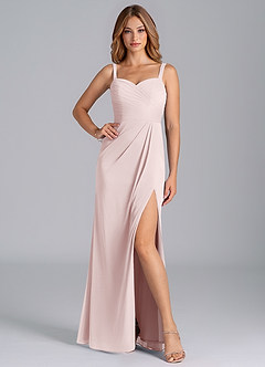 Azazie Micky Bridesmaid Dresses Blushing Pink A-Line Pleated Mesh Dress image3