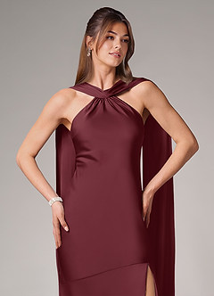 Azazie Kinsley Vestidos de damas de honor Vestido de Cabernet de Satén Elástico de Corte Sirena con Corte Lateral image7