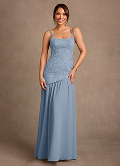 Azazie Flossie At-home Try On Dresses Dusty Blue A-Line Pleated Chiffon Dress image4