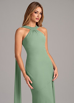 Azazie Kinsley Vestidos de damas de honor Vestido de Matcha de Gasa de Corte Sirena con Plisado image7