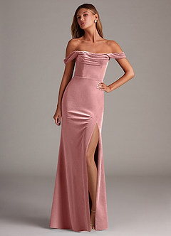 Azazie Saige Bridesmaid Dresses Dusty Rose Sheath Off the Shoulder Velvet Convertible Dress image1