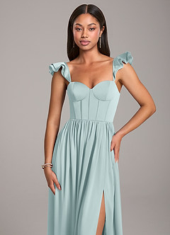 Azazie Denisse Bridesmaid Dresses Mist A-Line Ruched Stretch Satin Dress image6