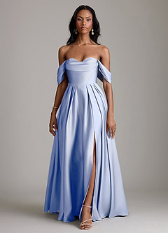 Azazie Loisa Abiti da Damigella Abito A-Line in Raso Elasticizzato a Spalla Scoperta Ghiaccio image7