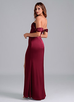Azazie Asha Bridesmaid Dresses Burgundy Sheath Off the Shoulder Stretch Satin Convertible Dress image2
