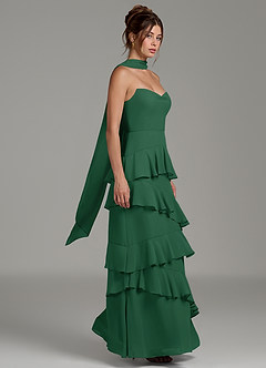 Azazie Imani Robes de demoiselle d'honneur Robe Trapèze en Mousseline de soie Rayé Vert Foncé image6