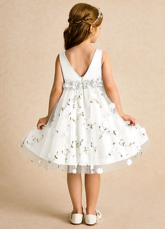 Azazie Starri Blumenmädchenkleider Ballkleid Mit Perlen Matte Satin Kleid Elfenbein Weiß image6