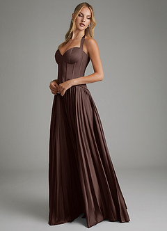 Azazie Piper Bridesmaid Dresses Ganache A-Line Corset Stretch Satin Dress image8