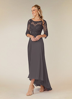 Azazie Monza Mother of the Bride Dresses Steel Grey A-Line Lace Chiffon Dress image2