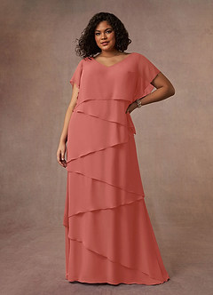 Azazie OHara Mother of the Bride Dresses Salmon Pink A-Line V-Neck Chiffon Dress image12