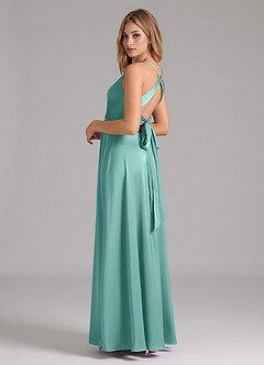 Azazie Evalleen Bridesmaid Dresses Aqua A-Line Pleated Stretch Satin Dress image7