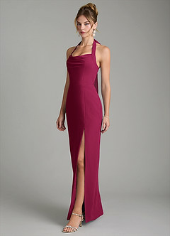 Azazie Arnelle Bridesmaid Dresses Burgundy Sheath Pleated Chiffon Dress image4