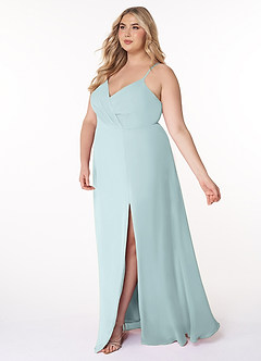 Azazie Everleigh Abiti da Damigella Abito A-Line in Chiffon con Scollo a Cuore a Pieghe Nebbia image11