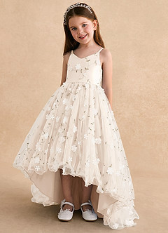 Azazie Celia vestidos de niña de las flores Vestido Alabastro Blanco de Tul de Línea A con Tirantes finos image5