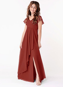 Azazie Omari Junior Terracotta A-Line Ruched Chiffon Dress image1