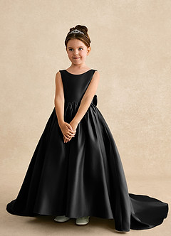Azazie Mimia Flower Girl Dresses Black A-Line Bow Matte Satin Dress image3