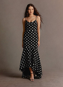 Nella White And Black Polka Dot Mermaid Gown image1