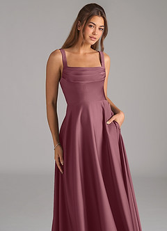 Azazie Shaude Bridesmaid Dresses Desert Rose A-Line Pleated Stretch Satin Dress image3