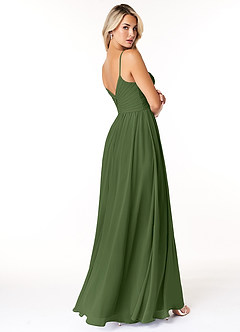 Azazie Lisbon Vente Finale Robe Trapèze en Mousseline de soie Encolure en Forme de Cœur Olive image2