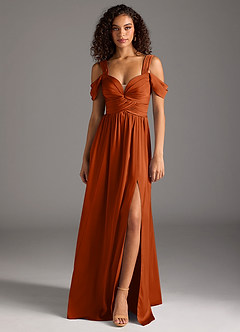 Azazie Lianne Bridesmaid Dresses Burnt Orange A-Line Off the Shoulder Stretch Satin Dress image14