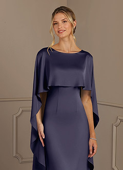 Azazie Eli Mother of the Bride Dresses Stormy Sheath Boatneck Stretch Satin Dress image5