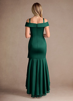 Azazie Billings Mother of the Bride Dresses Emerald Mermaid Off the Shoulder Stretch Satin Dress image8