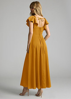 Azazie Bondi Bridesmaid Dresses Butterscotch A-Line Ruched Stretch Satin Dress image2