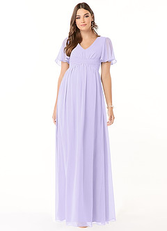 Azazie Verna Maternity Bridesmaid Dresses A-Line V-Neck Ruched Chiffon Floor-Length Dress image1
