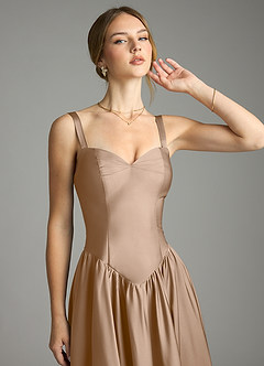 Azazie Evadina Vestidos de damas de honor Vestido de Gris Pardo de Satén Elástico de Corte en A con Corsé image5