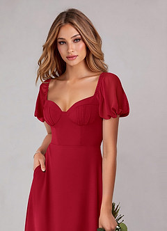 Azazie Fatima Bridesmaid Dresses Scarlet A-Line with Pockets Chiffon Dress image6