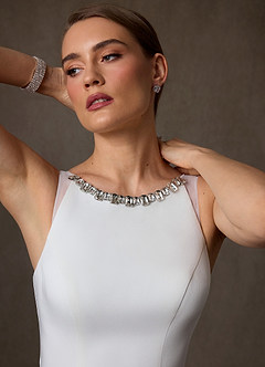 Azazie Naia Wedding Dresses Diamond White Mermaid Crepe Back Satin Dress image7